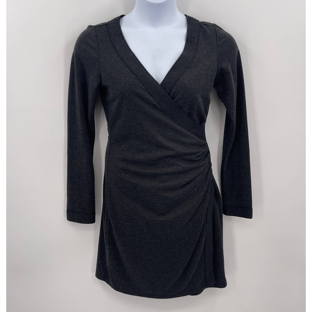 Max Studio Sheath Dress V-Neck Wrap Gray Long Sleeve Large